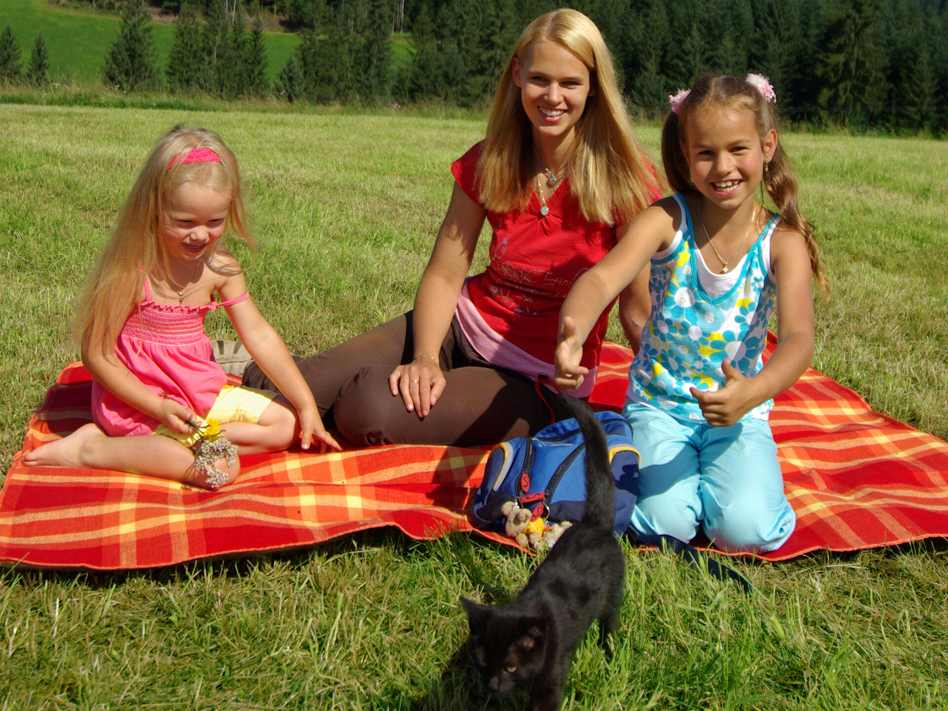 Familie beim Picknick auf der Bergwiese